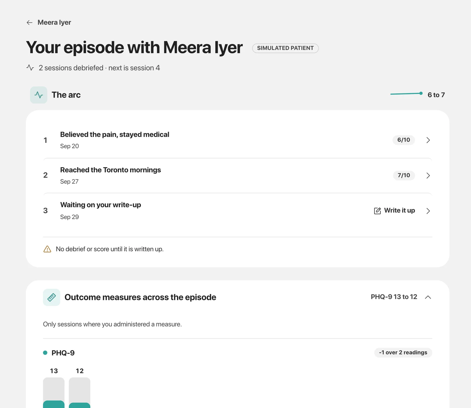 An episode with Meera Iyer: the session arc, PHQ-9 readings and how the formulation changed